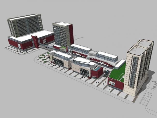 Sketchup商业模型|多层商业街，现代风格