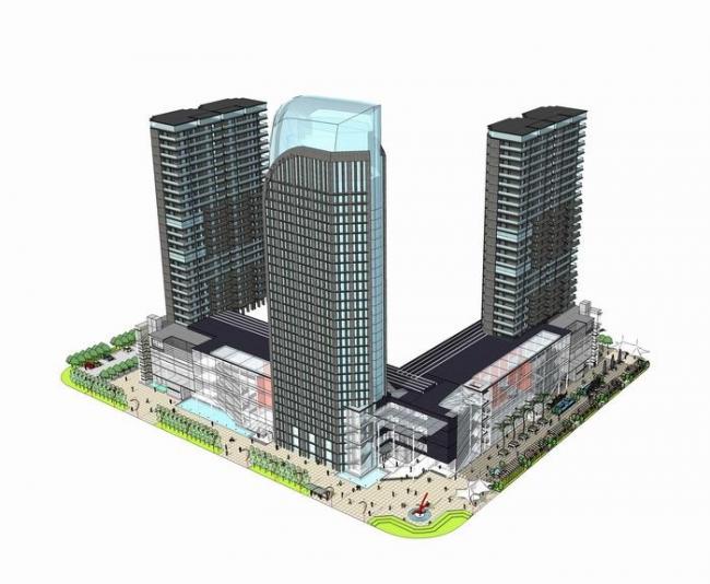 Sketchup综合体模型|多层高层混合商业综合体，高层办公楼，现代风格