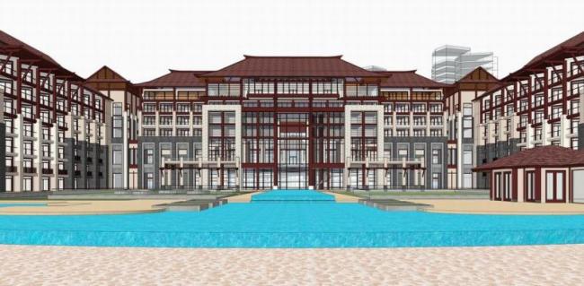 Sketchup住宅模型|多层住宅，居住建筑，东南亚风格，古典风格