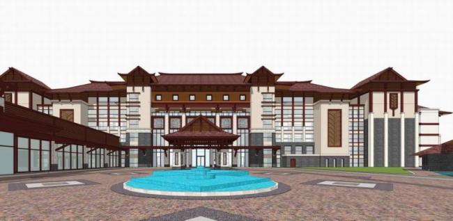 Sketchup住宅模型|多层住宅，居住建筑，东南亚风格，古典风格