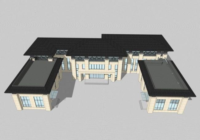 Sketchup办公模型|新中式风格，多层接待中心，办公建筑