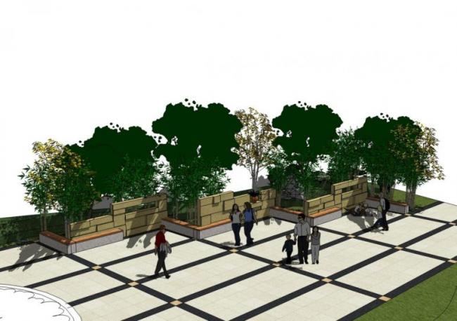 Sketchup素材模型|石材景墙矮墙素材组件