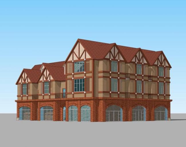 Sketchup商业模型|多层售楼处，商业建筑，简欧，古典风格