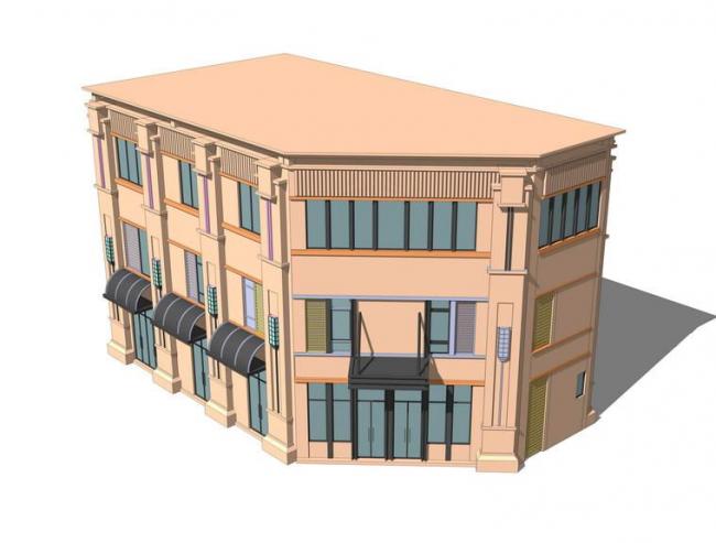 Sketchup商业模型|多层转角商业，新古典风格