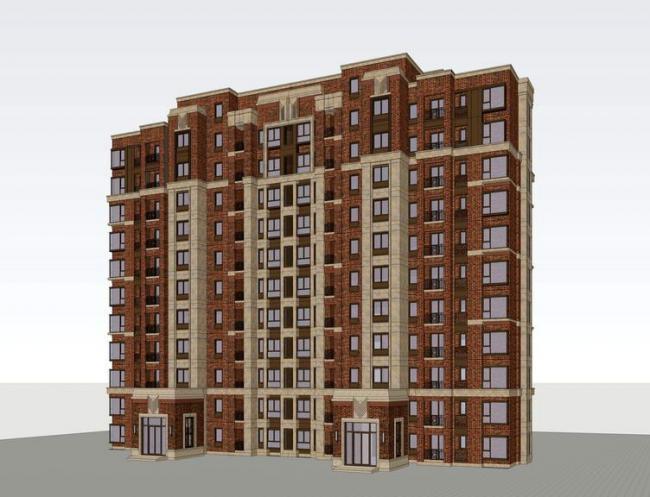 Sketchup住宅模型|小高层住宅，新古典风格，红砖，居住建筑