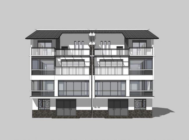 Sketchup住宅模型|多层农村住宅，居住建筑，中式风格