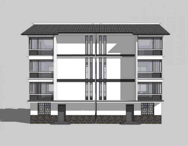 Sketchup住宅模型|多层农村住宅，居住建筑，中式风格