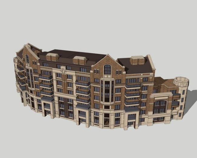 Sketchup住宅模型|多层民国商住楼，居住建筑，古典风格