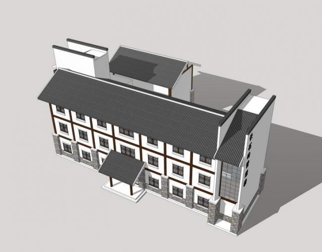 Sketchup住宅模型|多层住宅，居住建筑，中式风格，多层管理房