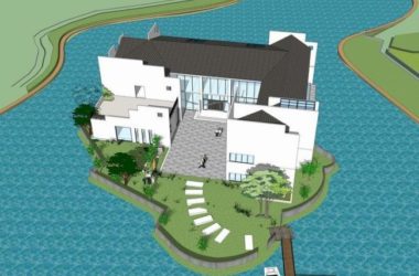 Sketchup文化模型|多层湖心茶室，中式风格-BIM建筑网