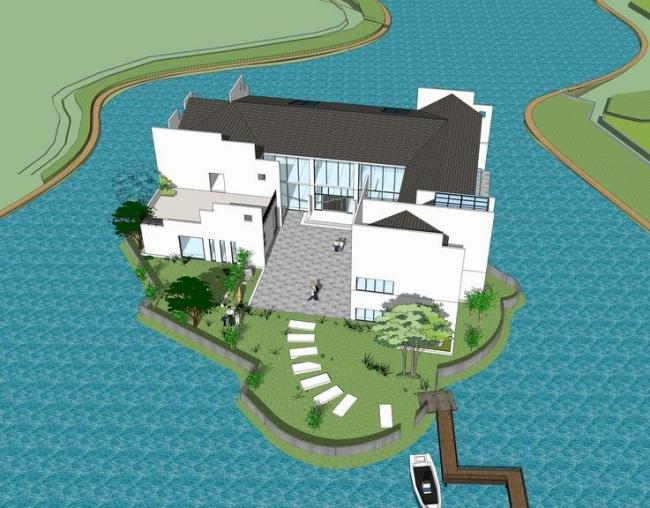 Sketchup文化模型|多层湖心茶室，中式风格