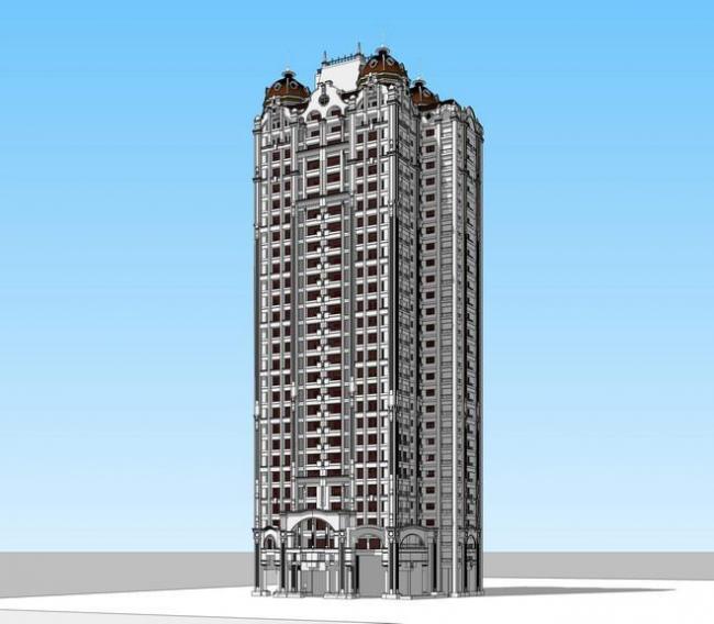 Sketchup住宅模型|古典风格，高层住宅，居住建筑
