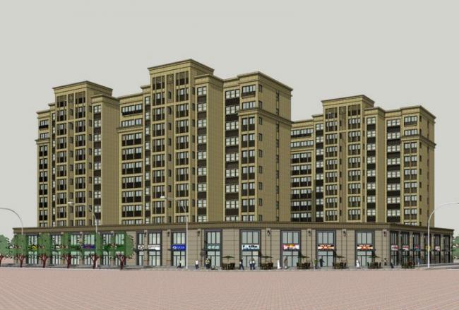 Sketchup住宅模型|商住楼，高层住宅，底层商业，新古典风格
