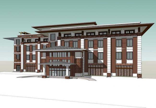 Sketchup酒店模型|多层旅馆酒店，现代风格