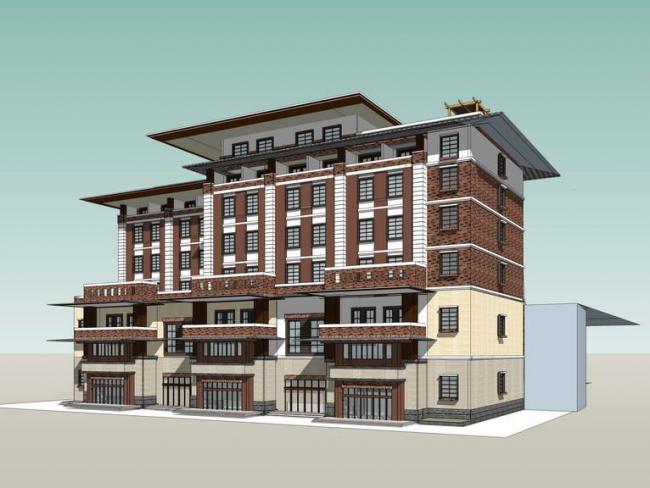 Sketchup酒店模型|多层旅馆酒店，现代风格