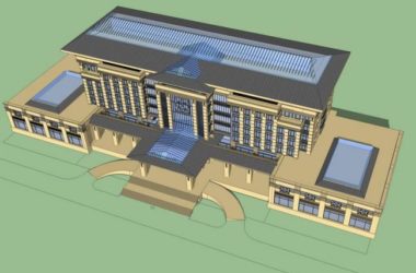 Sketchup办公模型|多层政府办公楼，新中式风格-BIM建筑网