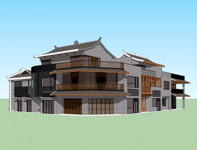 Sketchup商业模型|多层商业楼，新中式风格