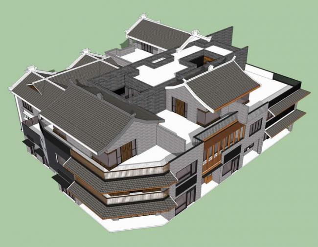 Sketchup商业模型|多层商业楼，新中式风格