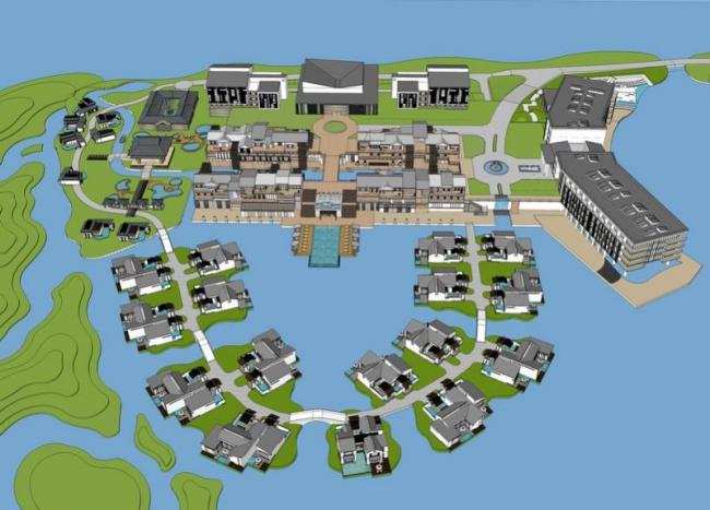 Sketchup酒店模型|多层度假村别墅，商务办公，中式风格