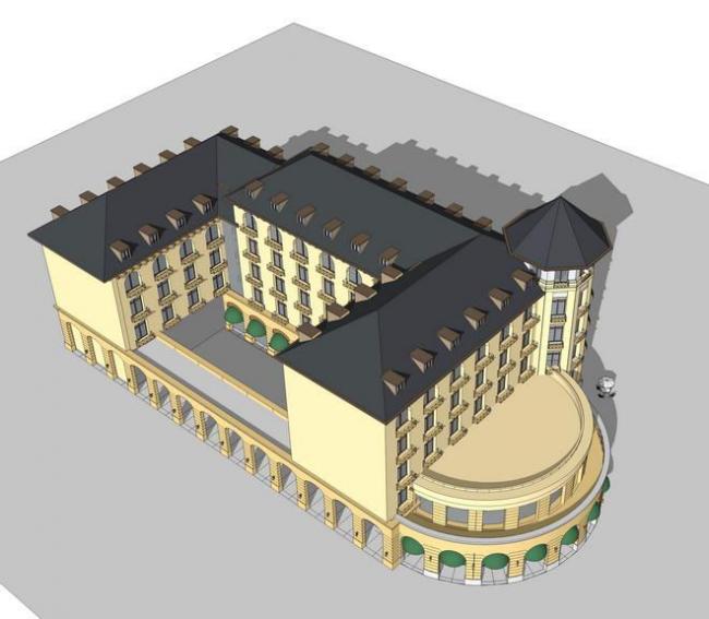 Sketchup酒店模型|多层拐角酒店，法式风格，古典风格