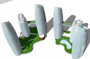 Sketchup办公模型|圆形平面办公楼，超高层办公，现代风格-BIM建筑网