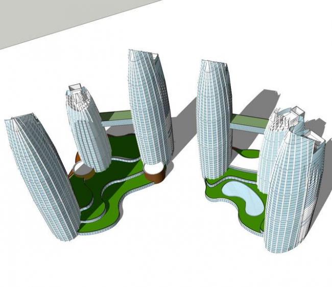 Sketchup办公模型|圆形平面办公楼，超高层办公，现代风格