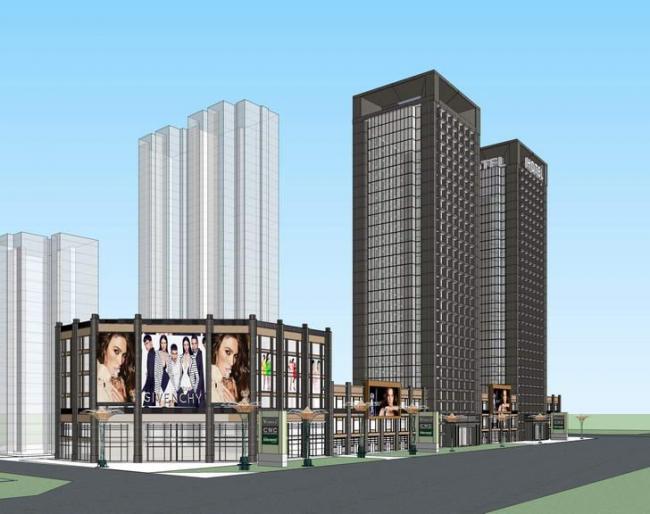 Sketchup酒店模型|高层酒店，底层商业，现代风格