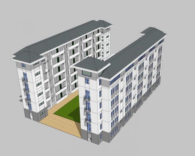 Sketchup住宅模型|多层宿舍楼公寓，中式风格，居住建筑