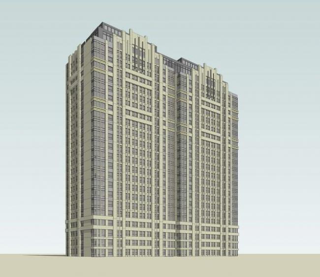 Sketchup住宅模型|高层住宅，Artdeco风格，居住建筑