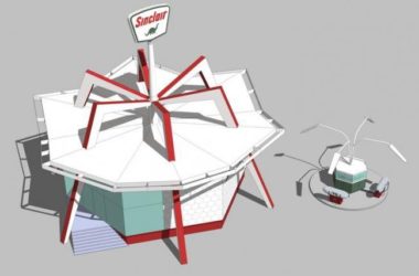 Sketchup车站路桥|小型加油站，交通建筑，现代风格-BIM建筑网