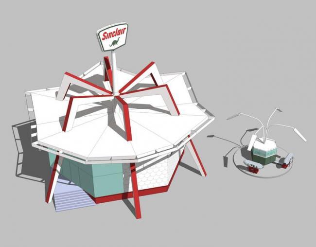 Sketchup车站路桥|小型加油站，交通建筑，现代风格