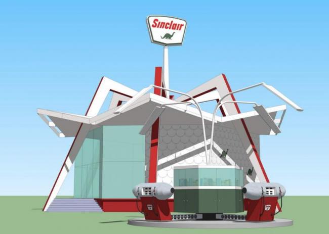 Sketchup车站路桥|小型加油站，交通建筑，现代风格