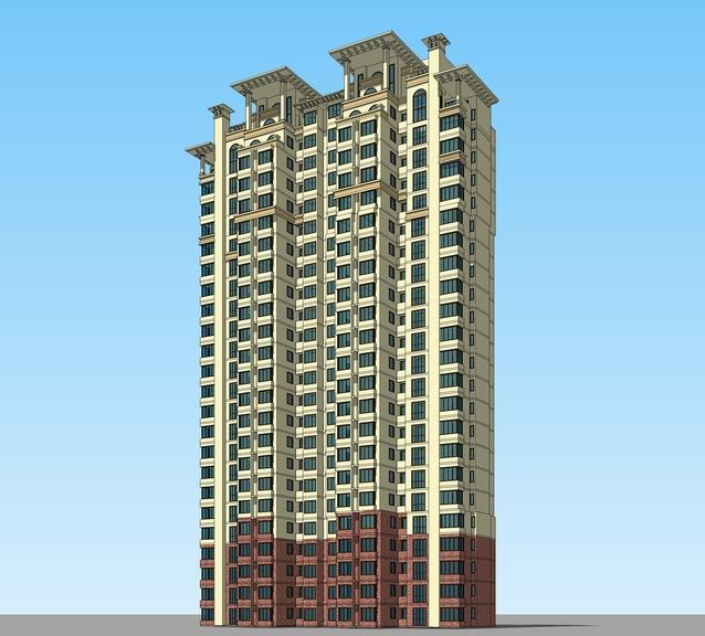 Sketchup住宅模型|高层住宅，西班牙托斯卡纳，古典风格，居住建筑