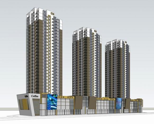 Sketchup住宅模型|高层住宅，底层商业，居住建筑，现代风格