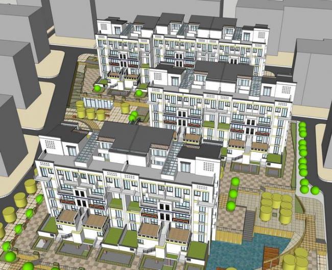 Sketchup住宅模型|多层住宅，居住建筑，新中式风格