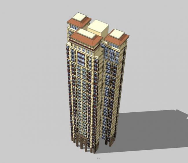 Sketchup住宅模型|超高层住宅，简欧式风格，新古典风格，居住建筑