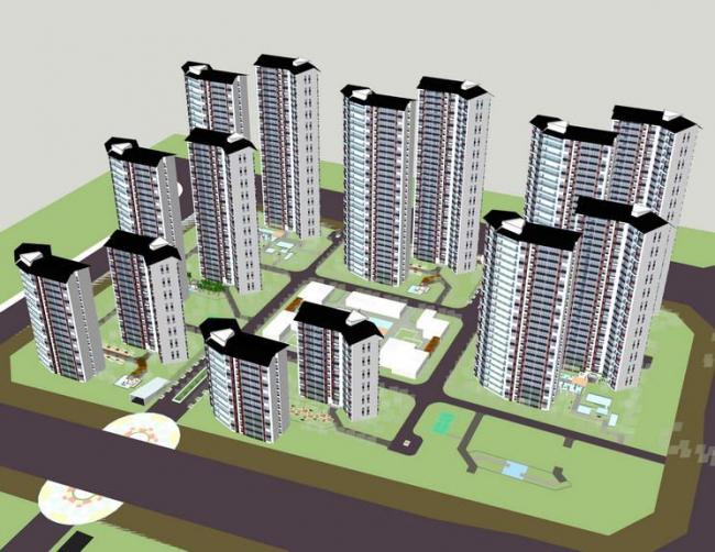 Sketchup住宅模型|高层住宅小区，居住建筑，新中式风格