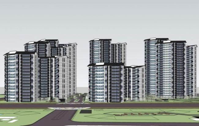 Sketchup住宅模型|高层住宅小区，居住建筑，新中式风格