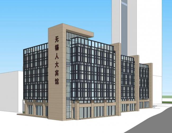 Sketchup酒店模型|多层商务酒店宾馆，现代风格