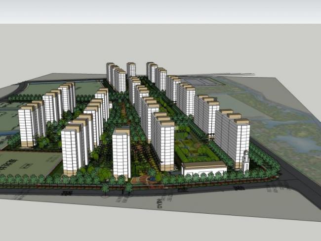 Sketchup住宅模型|多层住宅小区，居住建筑，现代风格