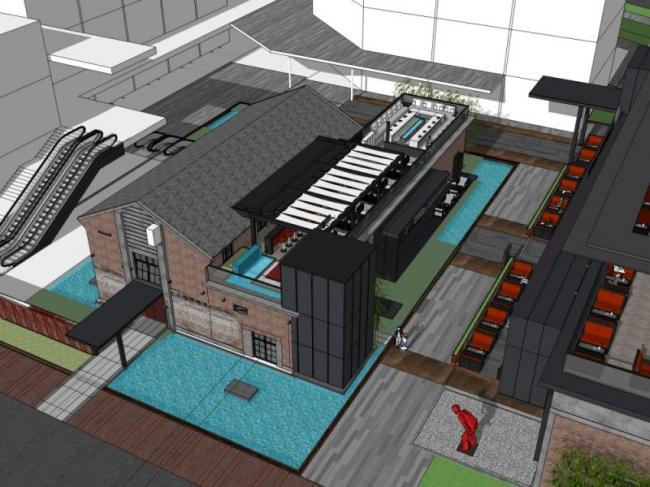 Sketchup商业模型|工厂改造，多层商业，现代风格