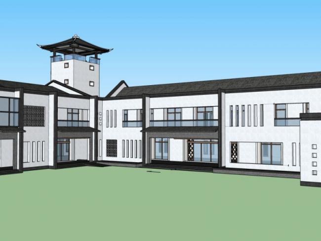 Sketchup商业模型|多层会所，新中式风格，商业建筑