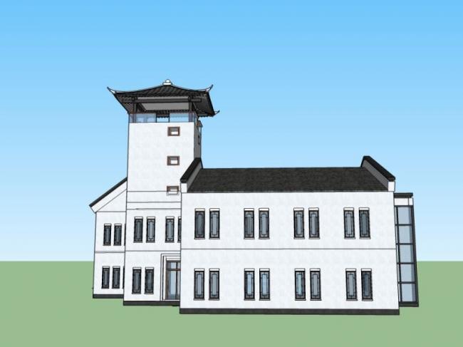 Sketchup商业模型|多层会所，新中式风格，商业建筑