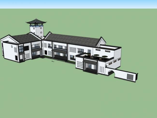 Sketchup商业模型|多层会所，新中式风格，商业建筑