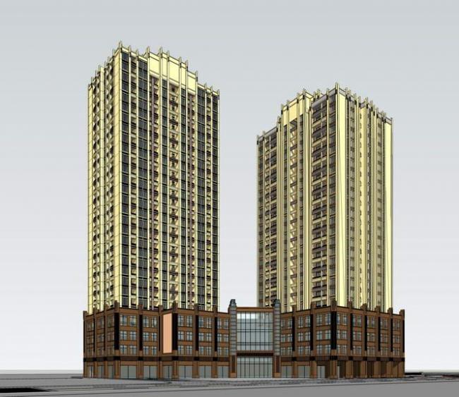 Sketchup住宅模型|高层住宅，Artdeco风格，古典风格，底层商业，居住建筑
