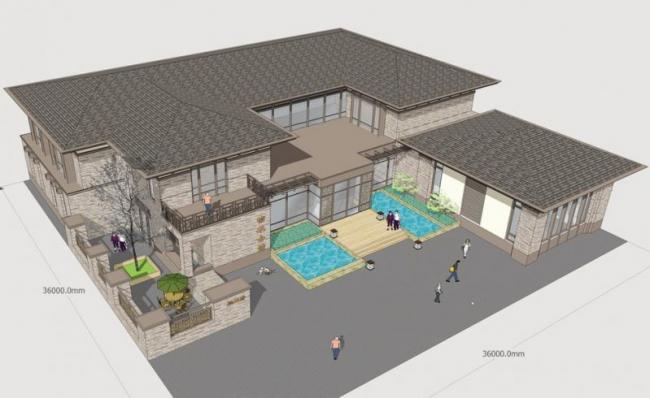 Sketchup商业模型|榆木家俱会馆，多层会所，新中式风格，商业建筑