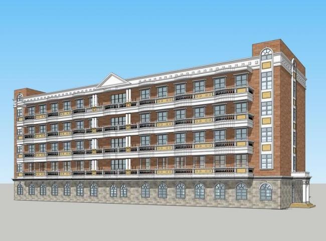 Sketchup酒店模型|多层商务酒店，简欧式风格，古典风格