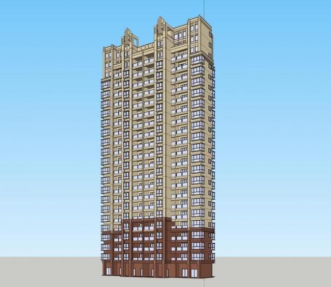 Sketchup住宅模型|高层住宅，新古典风格，居住建筑