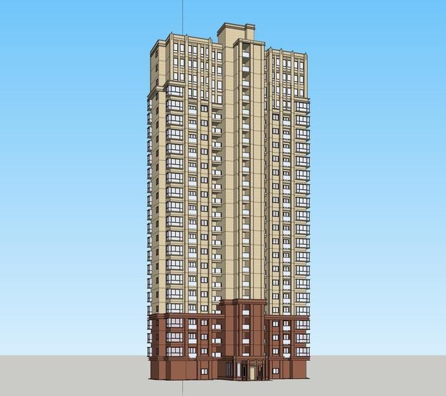 Sketchup住宅模型|高层住宅，新古典风格，居住建筑