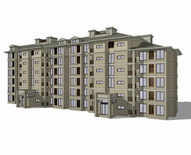 Sketchup住宅模型|简法式多层住宅，古典风格，居住建筑